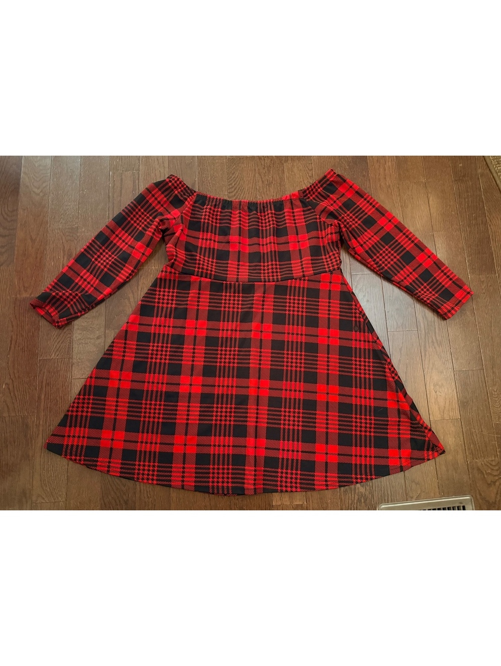 Women’s Plus Off Shoulder SHEIN Dress Red Black A-line Plaid 3X Holiday